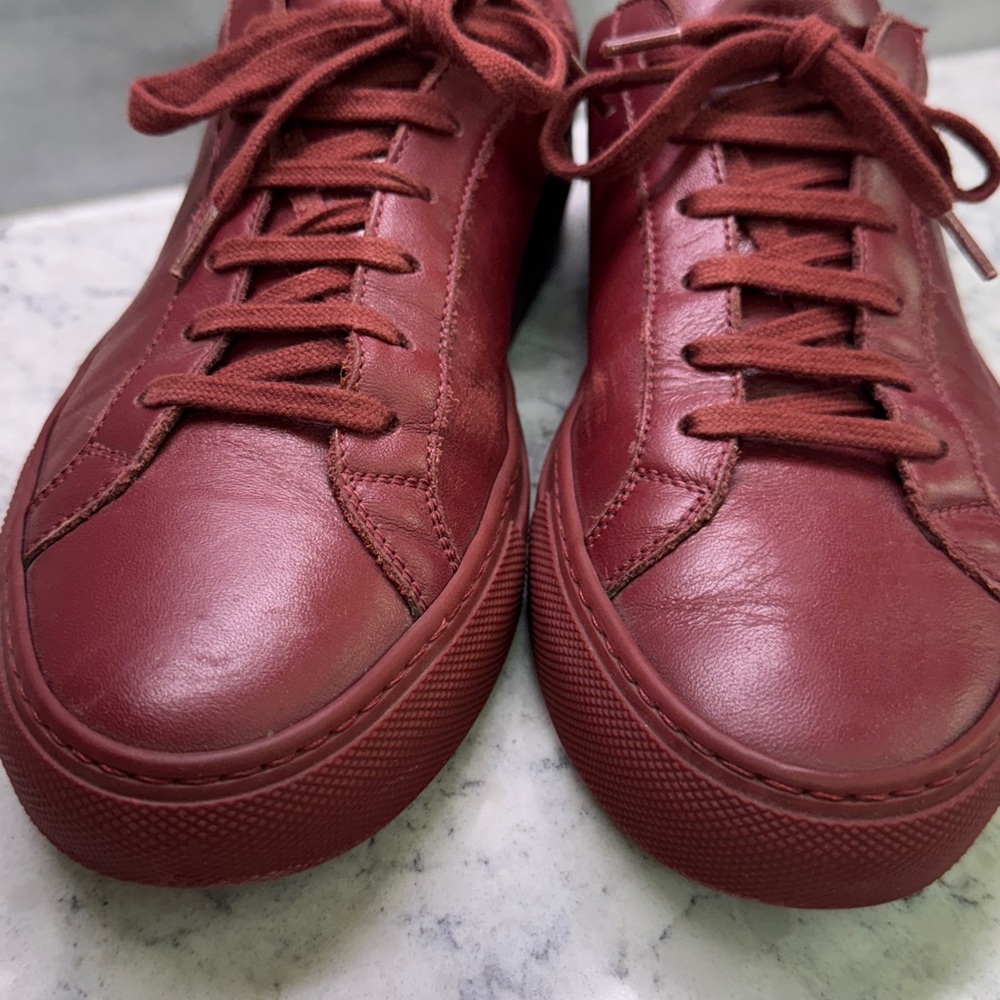 Common Projects Achilles Low BRICK (Wine) Leather Sneakers HTF  Sz 38 WOMAN - Picture 3 of 11